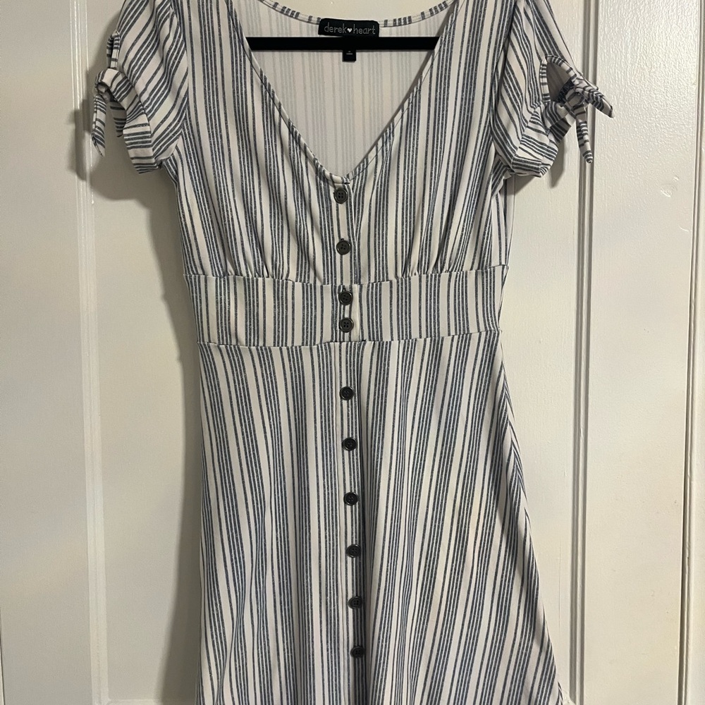 Derek Heart Navy and White Striped Midi Dress